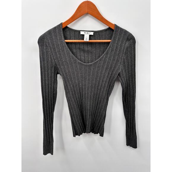 White House Black Market Tops - WHITE HOUSE BLACK MARKET Gray Metallic Scoop Neck Sweater // S